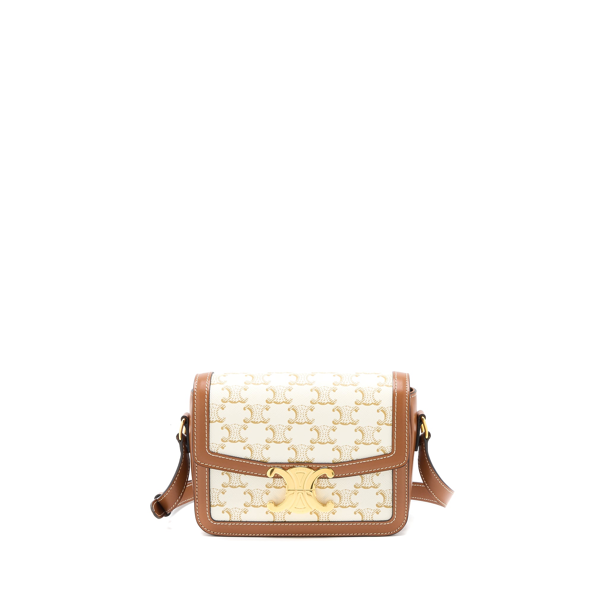 Celine Teen Triomphe Bag Triomphe Canvas/Calfskin White GHW