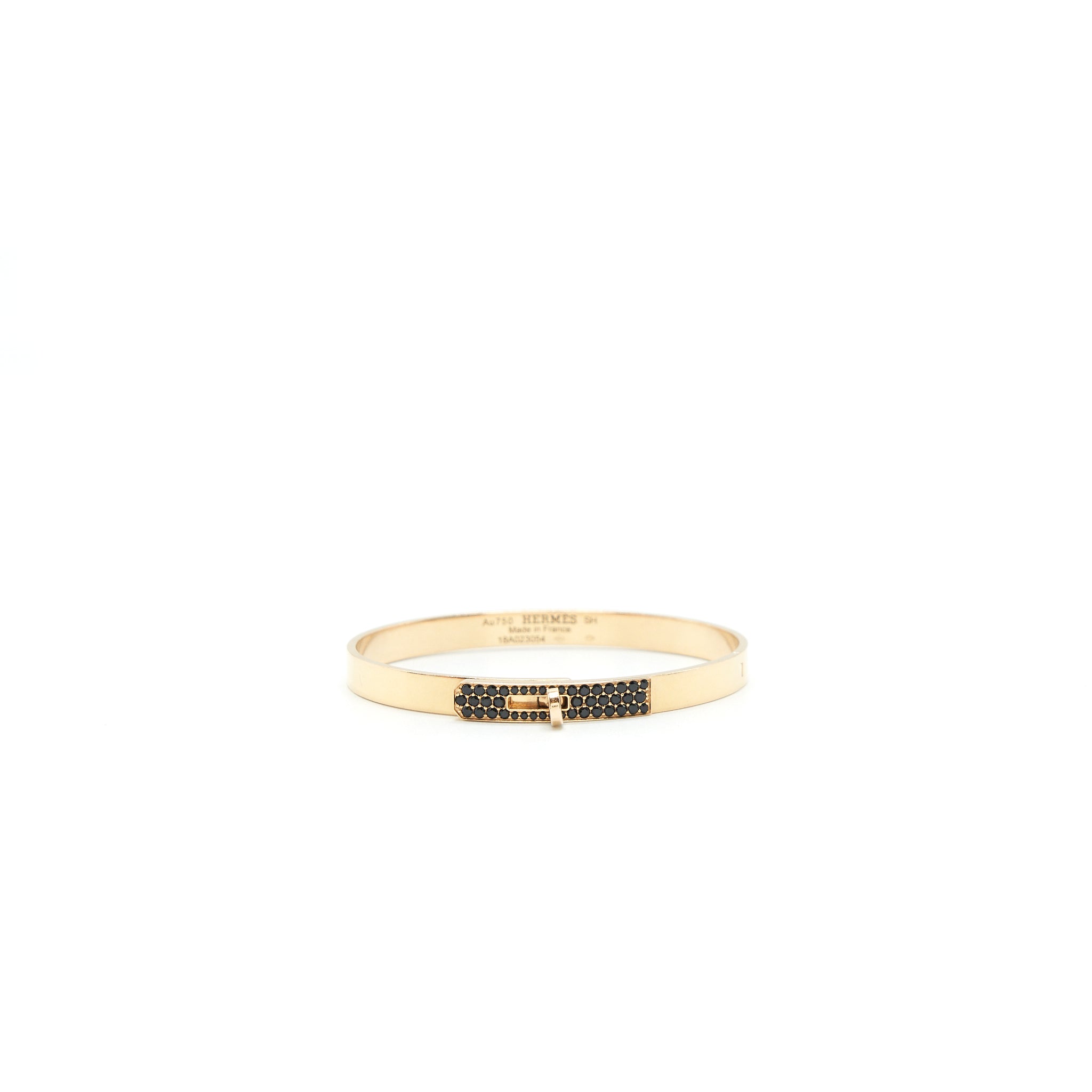 Hermes Kelly Bracelet size SH, small model Rosegold and black spinels Gemstones