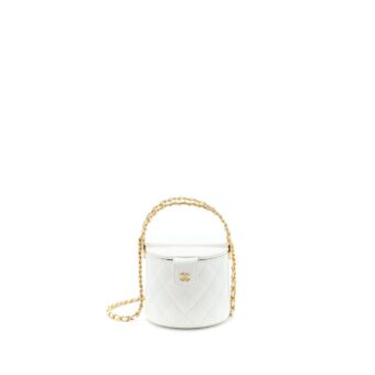 Chanel Top Handle Round Vanity with Chain Lambskin White GHW (Microchip)