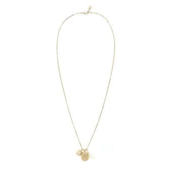 Chanel 21A Metal Plate And Crystal Necklace Brushed Gold Tone