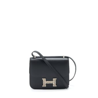 Hermes Mini Constance Monsteur Leather Lizard Buckle Black/ Ombre SHW Stamp Y