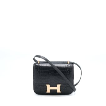Hermes Mini Constance Alligator Mississippiensis Mat Black RGHW Stamp Y