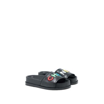 Chanel Size 37.5 Logo Multicolour Letter Slides Black