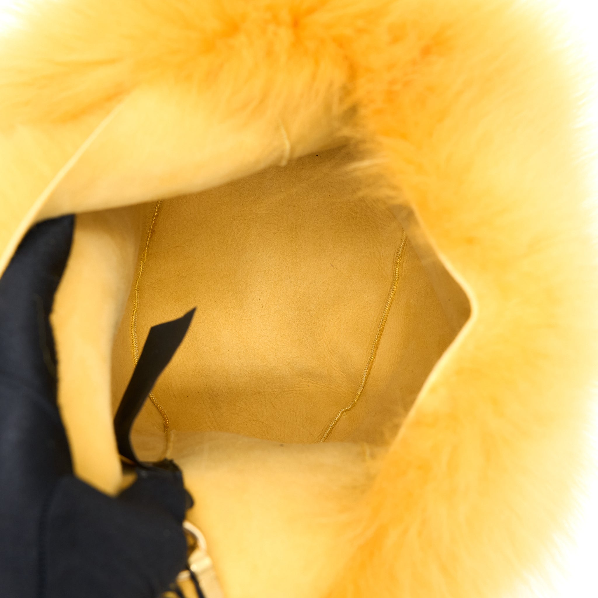 Miumiu Shearling Shoulder Bag Suede Lining Yellow GHW - Image 6