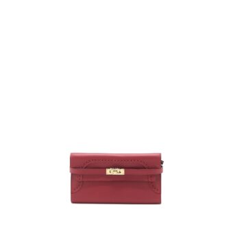 Hermes Kelly Classic Ghillies Wallet Swift K1 Rouge Grenat GHW Stamp X