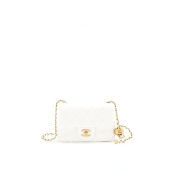 Chanel 21B Pearl Crush Square mini flap Bag White GHW