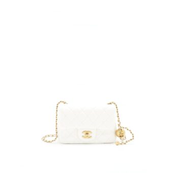 Chanel 21B pearl crush Mini Square flap Bag White GHW