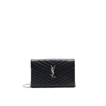 Saint Laurent Envelope Monogram Wallet on Chain in SHW
