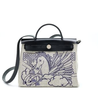 Hermes Herbag Zip 31 Pegase Bleu Indigo/ Ecru-Noir/ Noir SHW Stamp Y