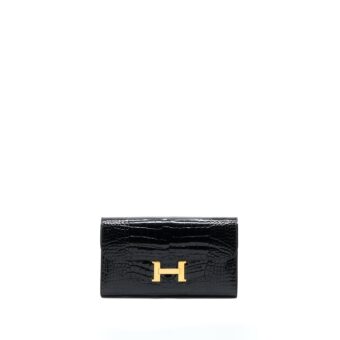 Hermes Constance Long Wallet Alligator Black GHW Stamp Square R