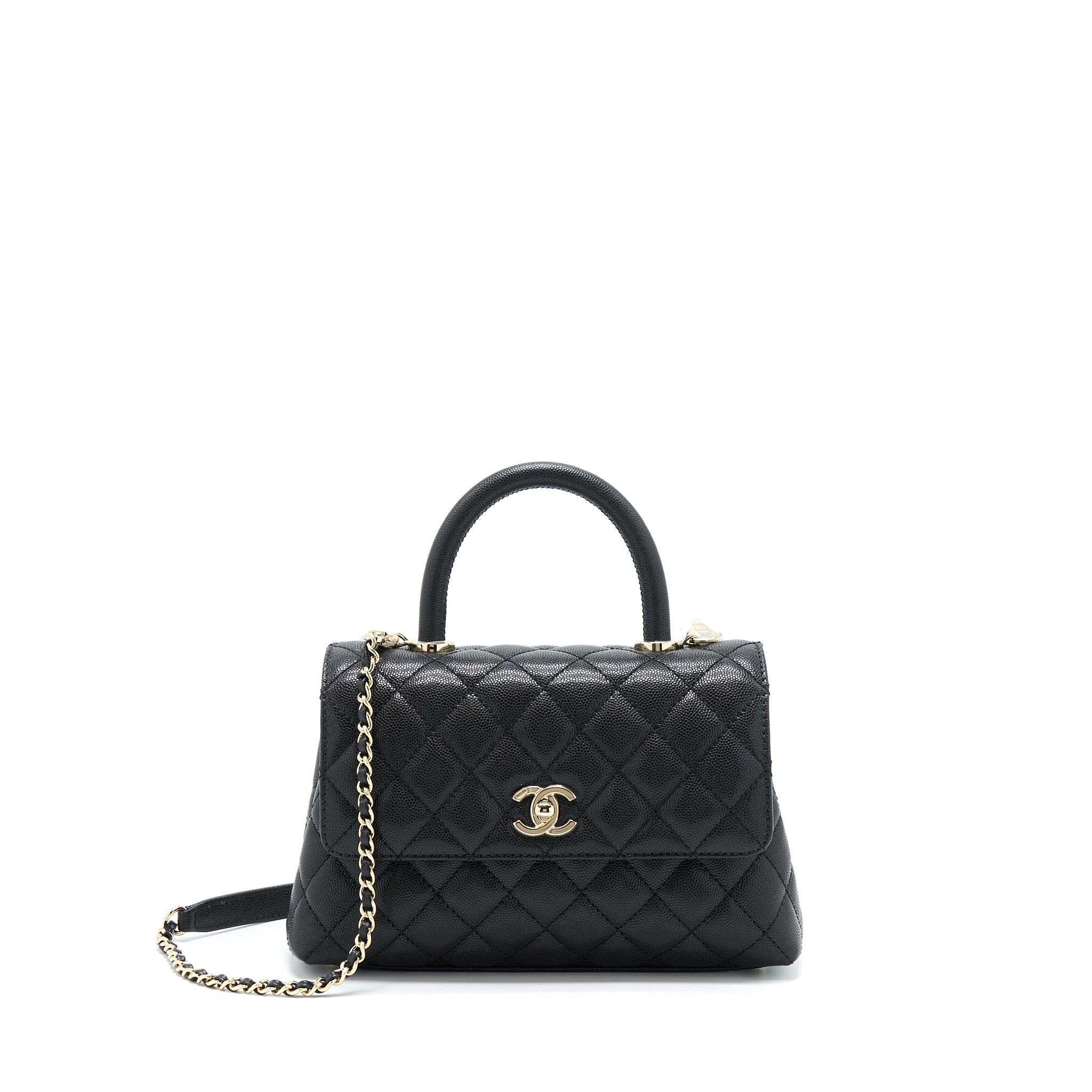 Chanel Small Coco Handle Caviar Black LGHW (Microchip)