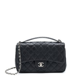 Chanel Top Handle Flap Bag Python Black SHW