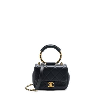Chanel Circular Handle Quilted Flap Bag Lambskin Black Brushed GHW