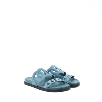 Hermes Size 39.5 Extra Sandals Chèvre Velours Blue Pinede