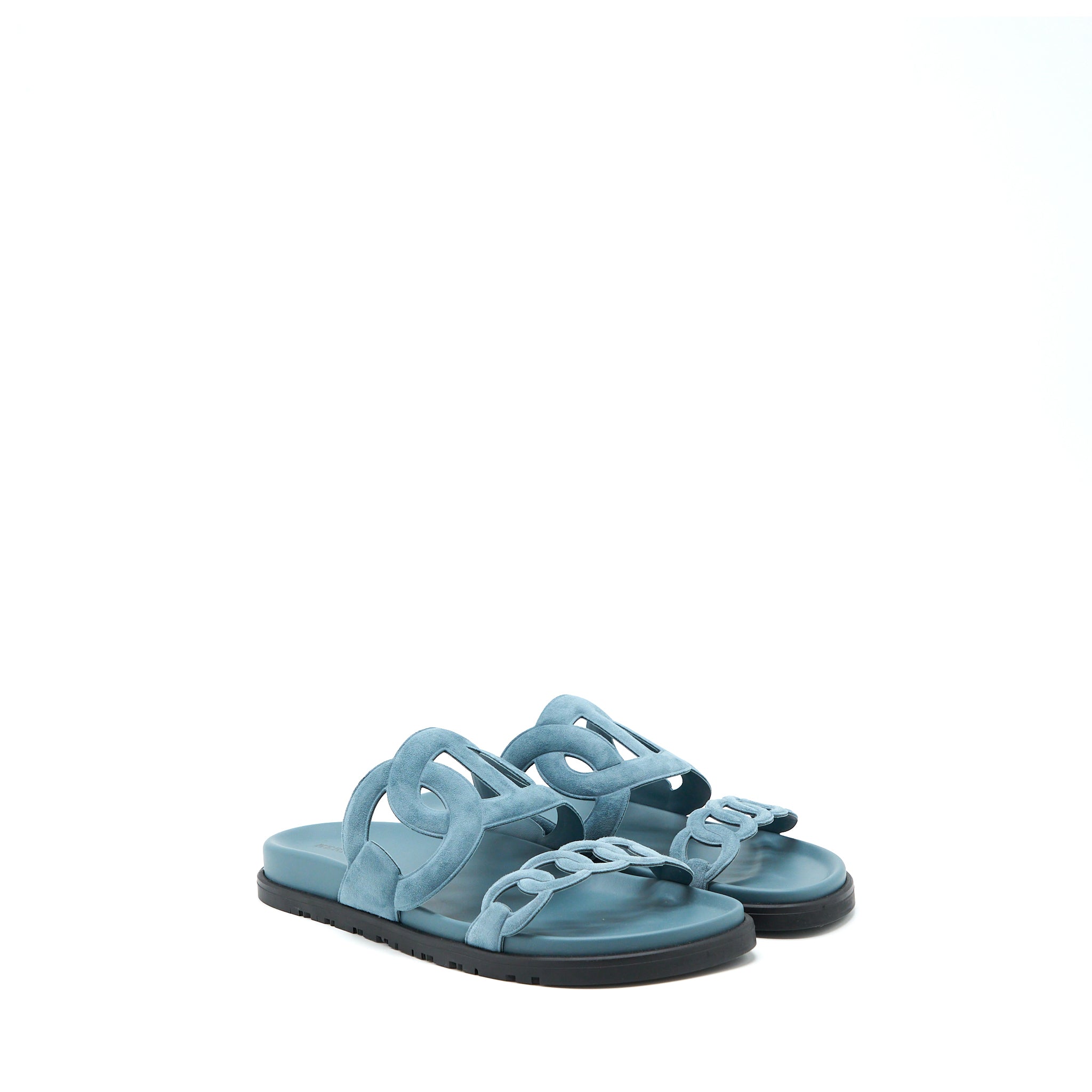 Hermes Size 39.5 Extra Sandals Chèvre Velours Blue Pinede