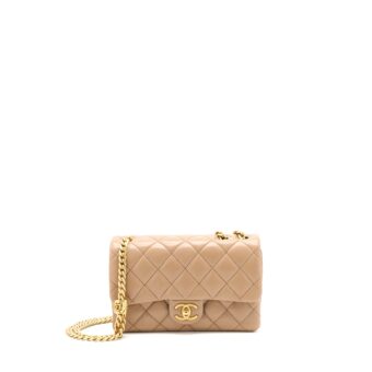 Chanel 22K Gold Pillar Adjustable Chain Flap Bag Lambskin Beige GHW (Microchip)