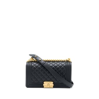 Chanel Medium Boy Bag Lambskin Black Brushed GHW (Microchip)