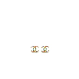 Chanel CC Logo Crystal Rainbow Earrings