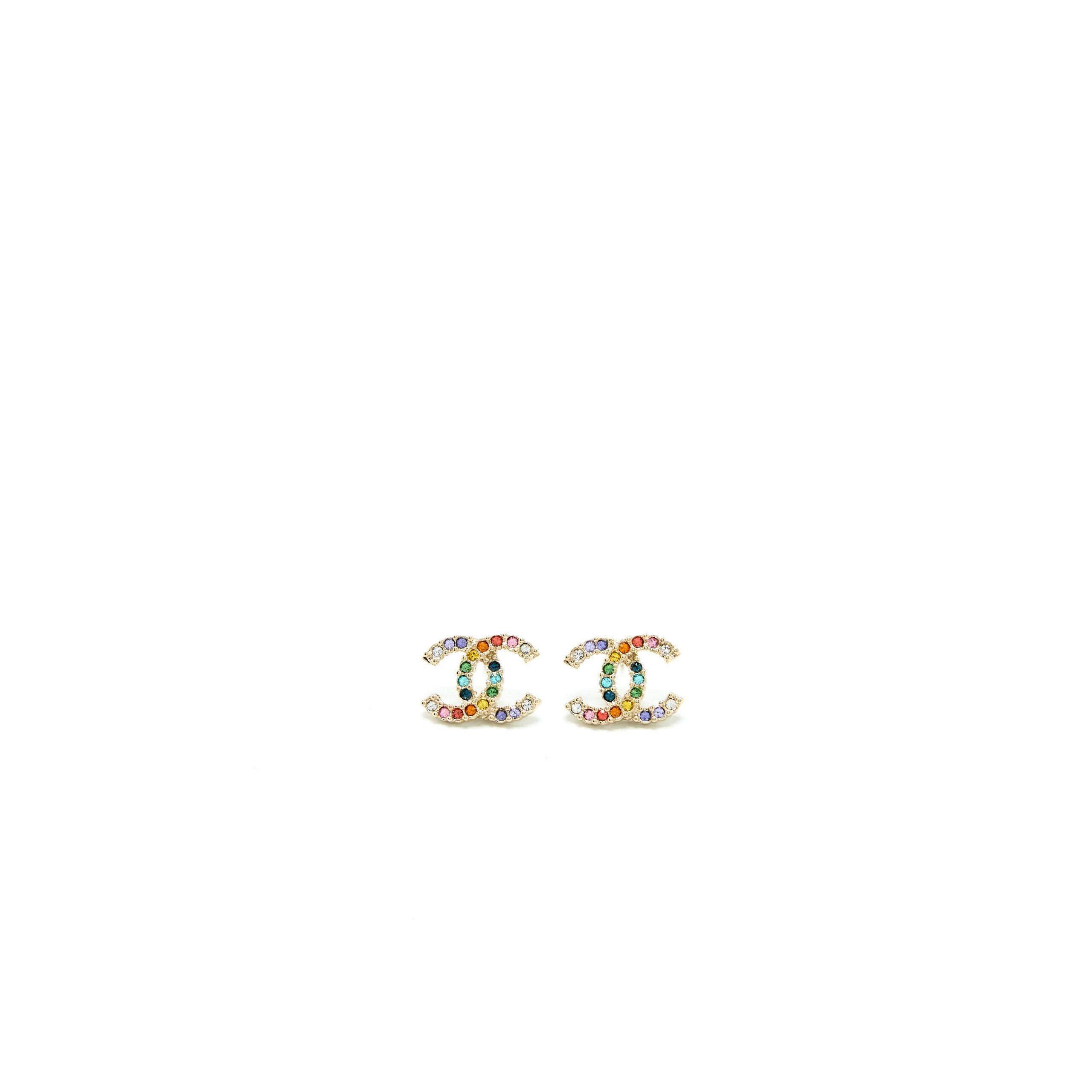 Chanel CC Logo Crystal Rainbow Earrings