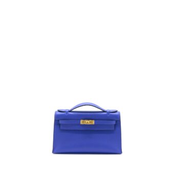Hermes Kelly Pochette Swift Blue Electric GHW Stamp A