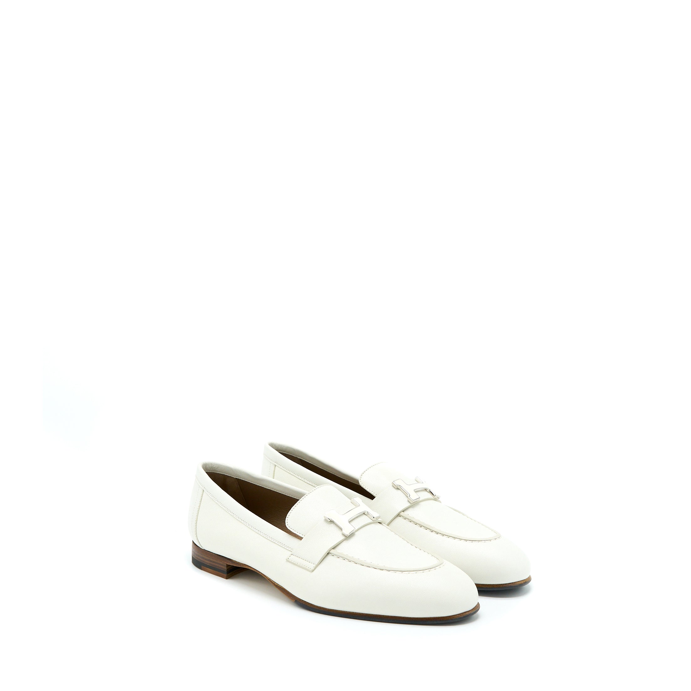 Hermes Size 37 Paris Loafer White with Enamel Hardware