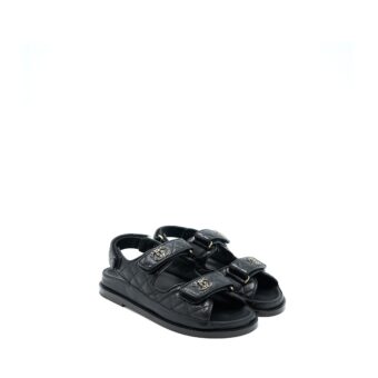 Chanel Size 36 Dad Sandals Leather Black Light Gold Tone