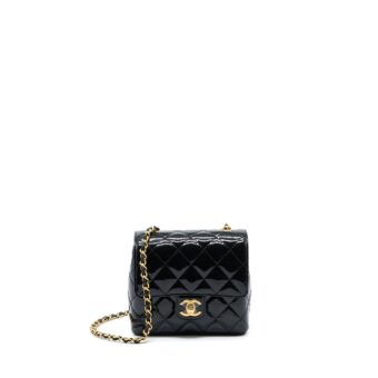 Chanel 22K Retro Classic New Square Mini Flap Bag Patent Black Brushed GHW(Microchip)