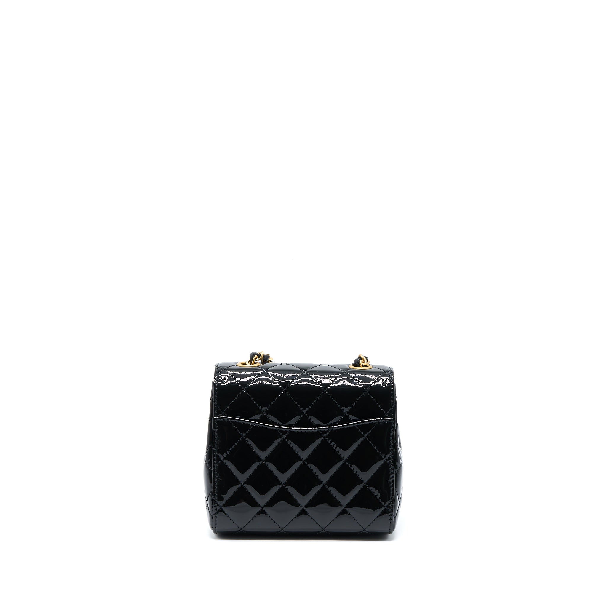 Chanel 22K Retro Classic New Square Mini Flap Bag Patent Black Brushed GHW(Microchip) - Image 2