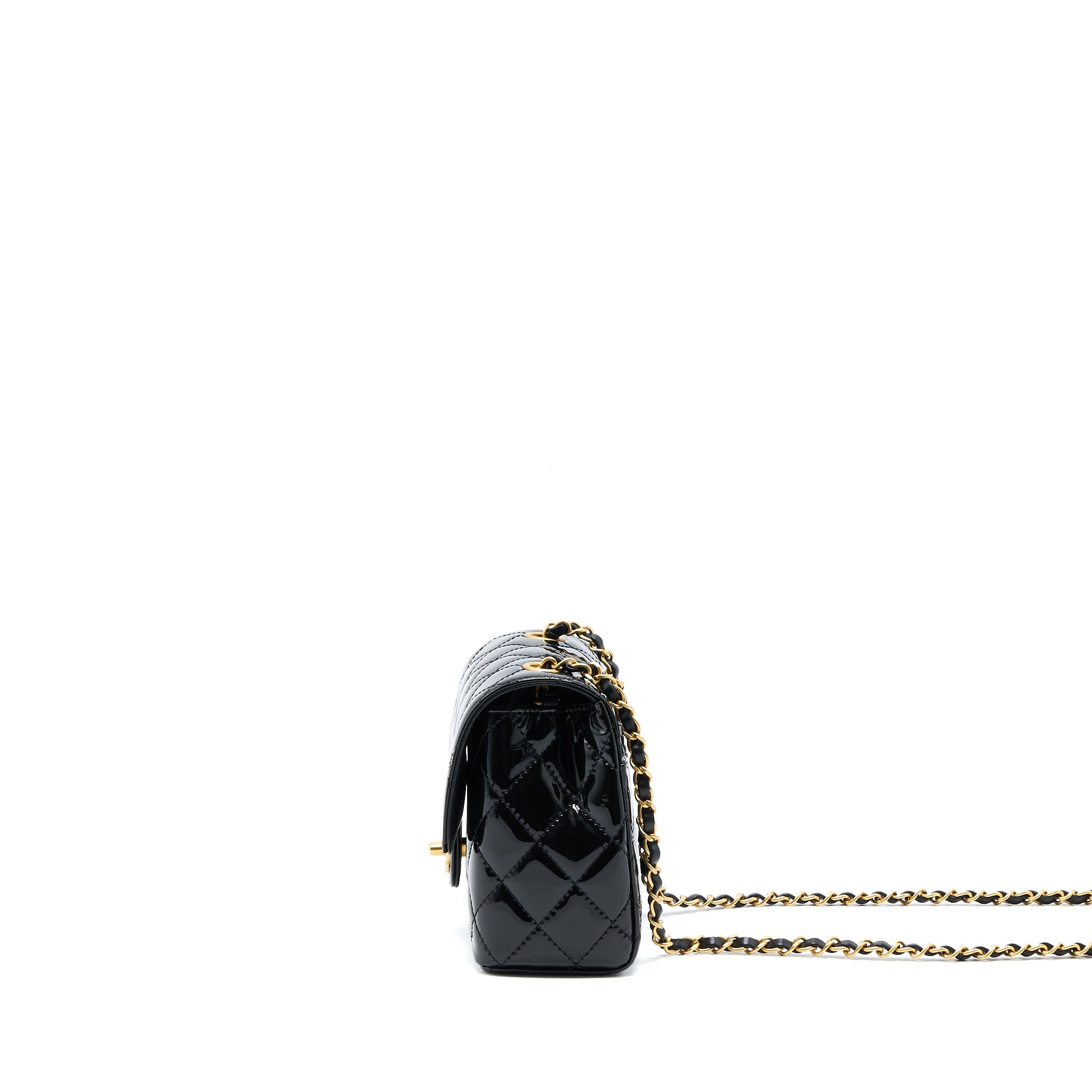 Chanel 22K Retro Classic New Square Mini Flap Bag Patent Black Brushed GHW(Microchip) - Image 3