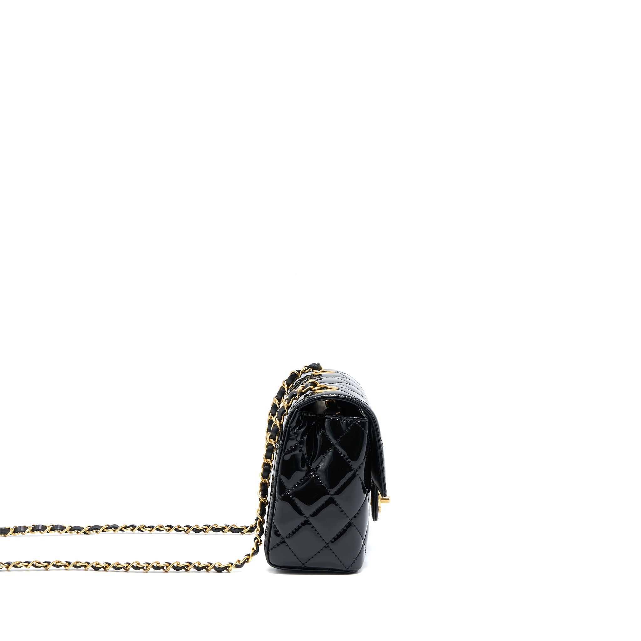 Chanel 22K Retro Classic New Square Mini Flap Bag Patent Black Brushed GHW(Microchip) - Image 4