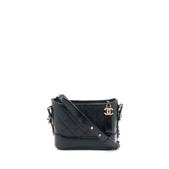 Chanel Small Gabrielle Hobo Bag Aged Calfskin Black Multicolour Hardware (Microchip)