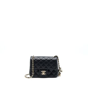Chanel 23C Pearl Crush Mini Square Flap Bag Lambskin Black LGHW (Microchip)