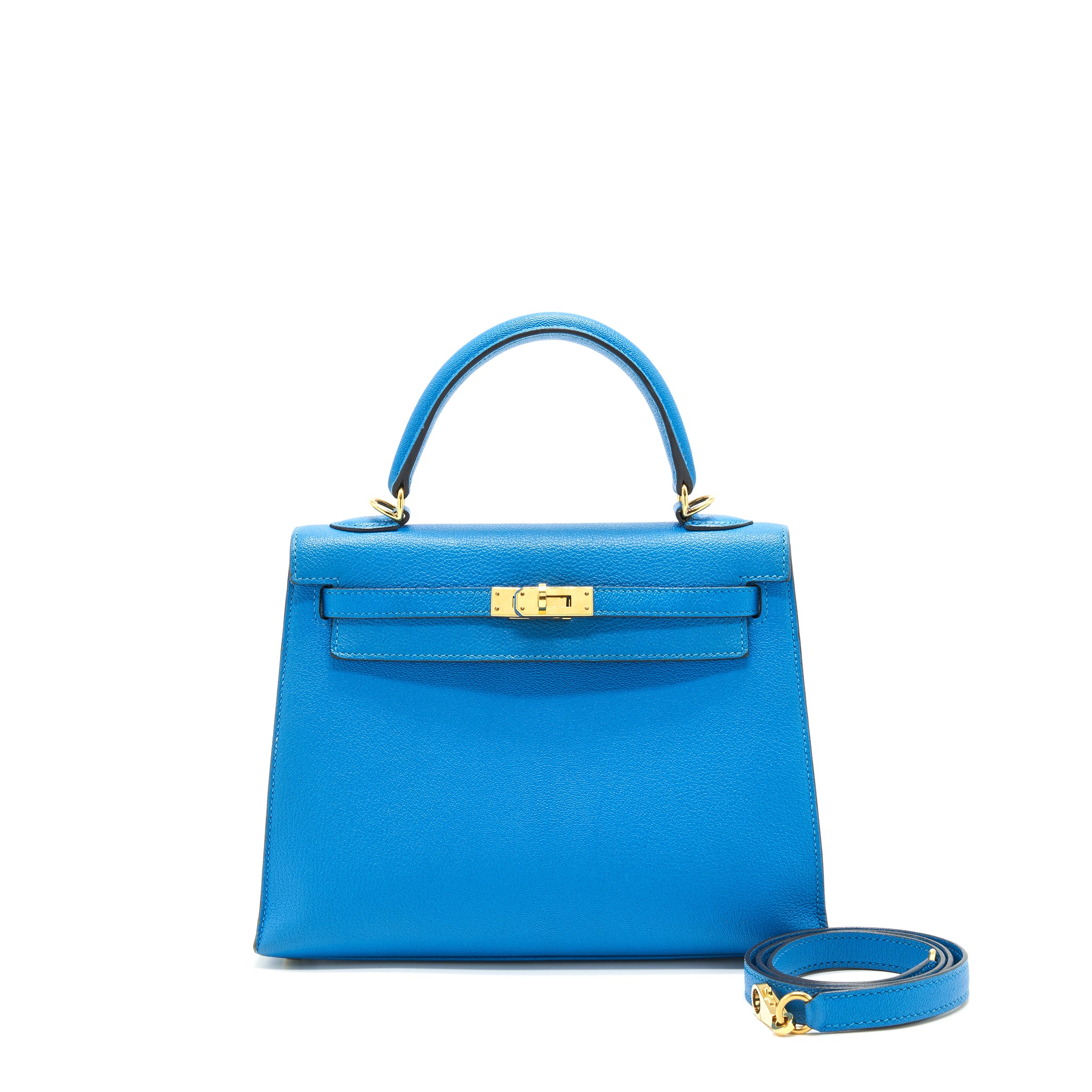 Hermes Kelly 25 Blue Zanzibar GHW Stamp A