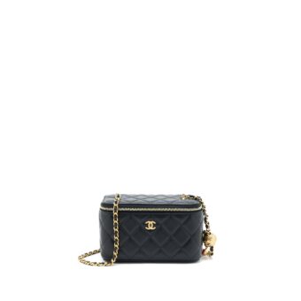 Chanel 22B Pearl Crush Long Vanity with Chain Lambskin Black GHW (Microchip)