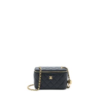 Chanel Pearl Crush Long Vanity with Chain Lambskin Black GHW (Microchip)