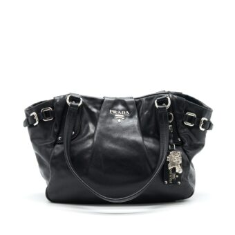 PRADA Prugna Soft Calfskin Leather Shopping Tote Bag Black