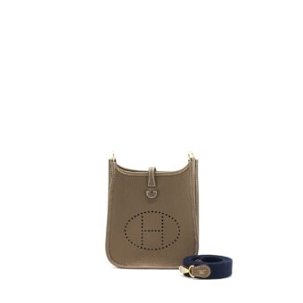 Hermes Mini Evelyn Clemence Etoupe / Blue Indigo GHW Stamp U