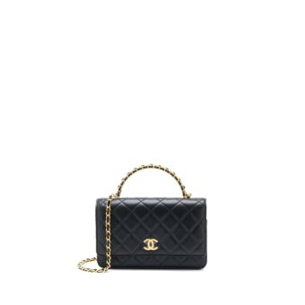 Chanel Top Handle Wallet On Chain Lambskin Black Brushed GHW (Microchip)
