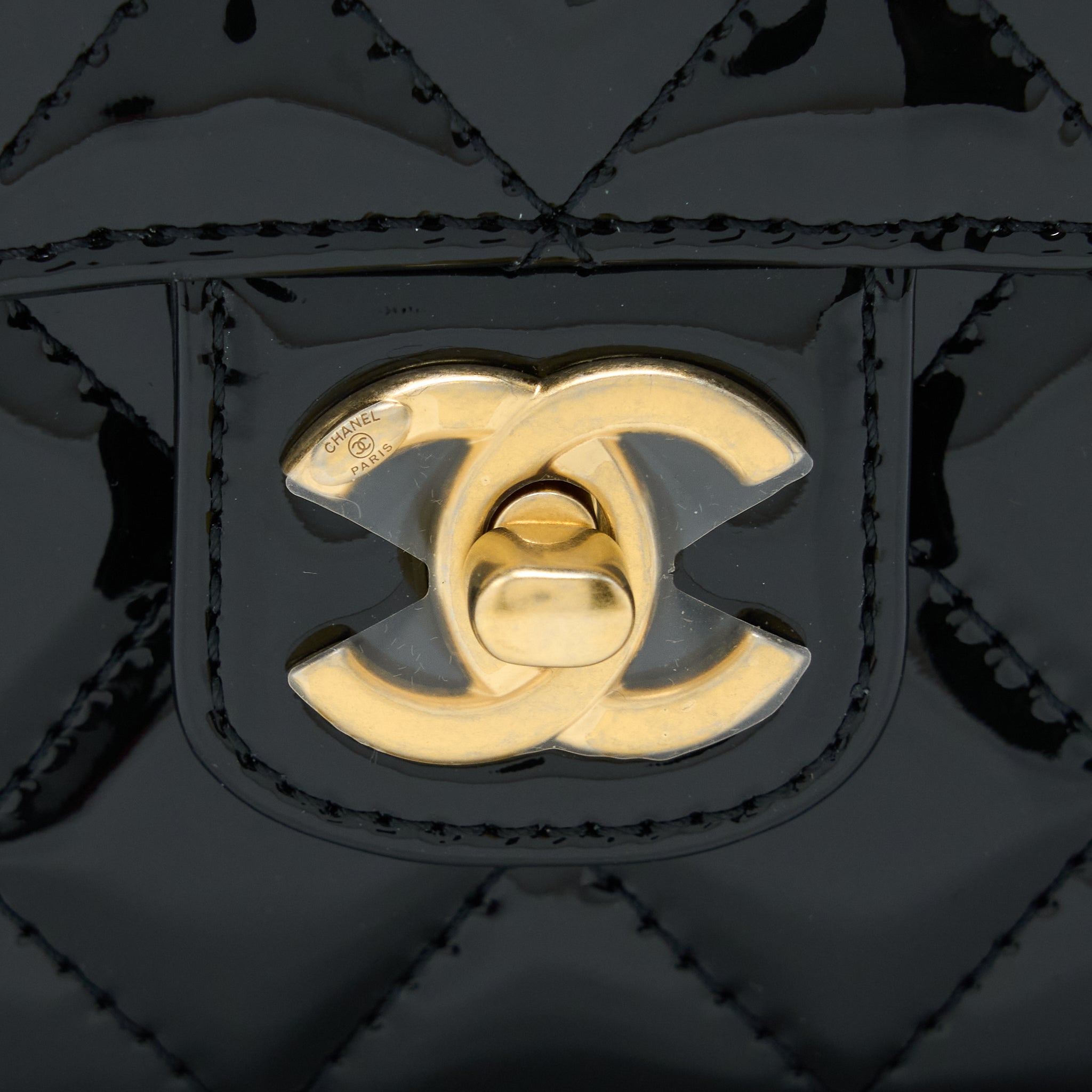 Chanel 22K Retro Classic New Square Mini Flap Bag Patent Black Brushed GHW(Microchip) - Image 7