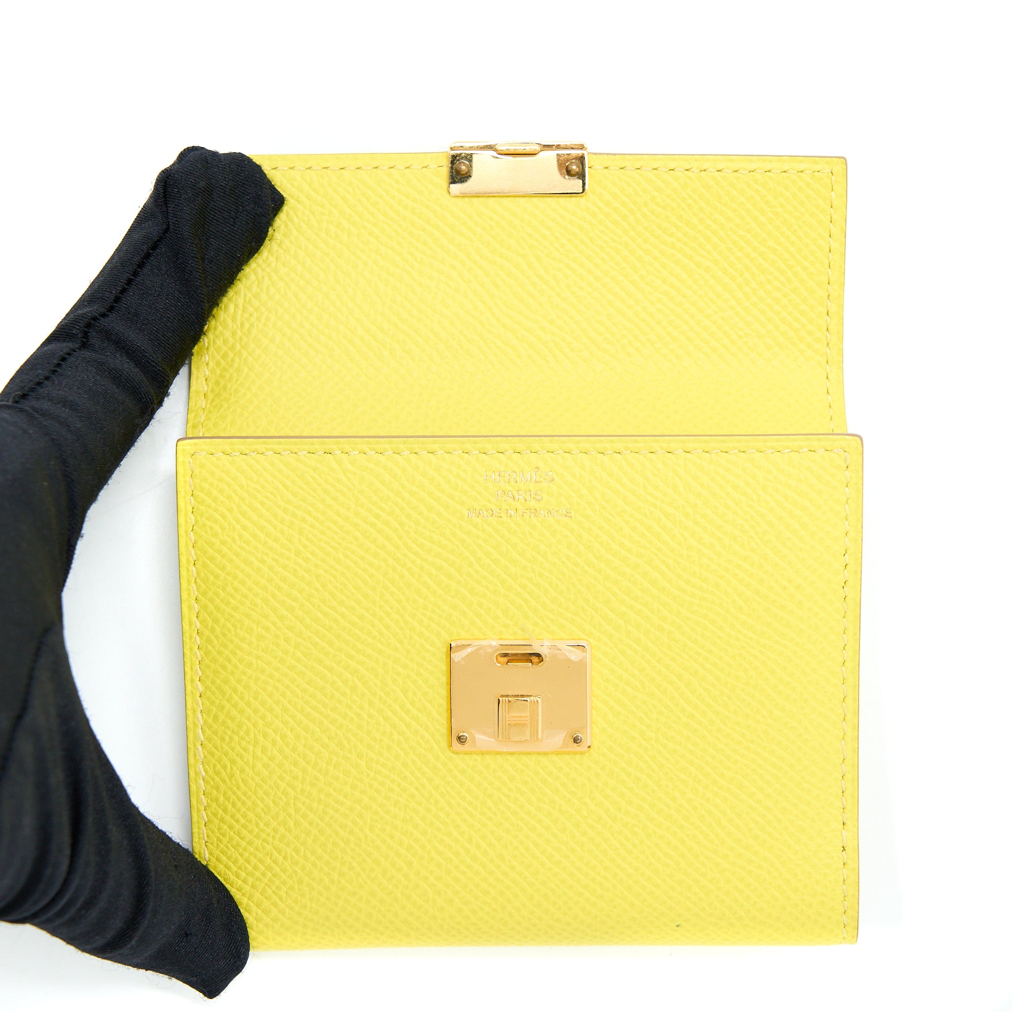 Hermes Mini Clic Card Holder Epsom Yellow GHW Stamp D - Image 9