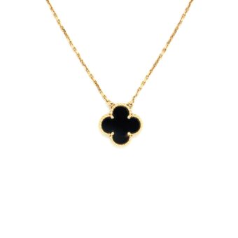 VAN CLEEF & ARPELS Vintage Alhambra Onyx and Yellow Gold Necklace