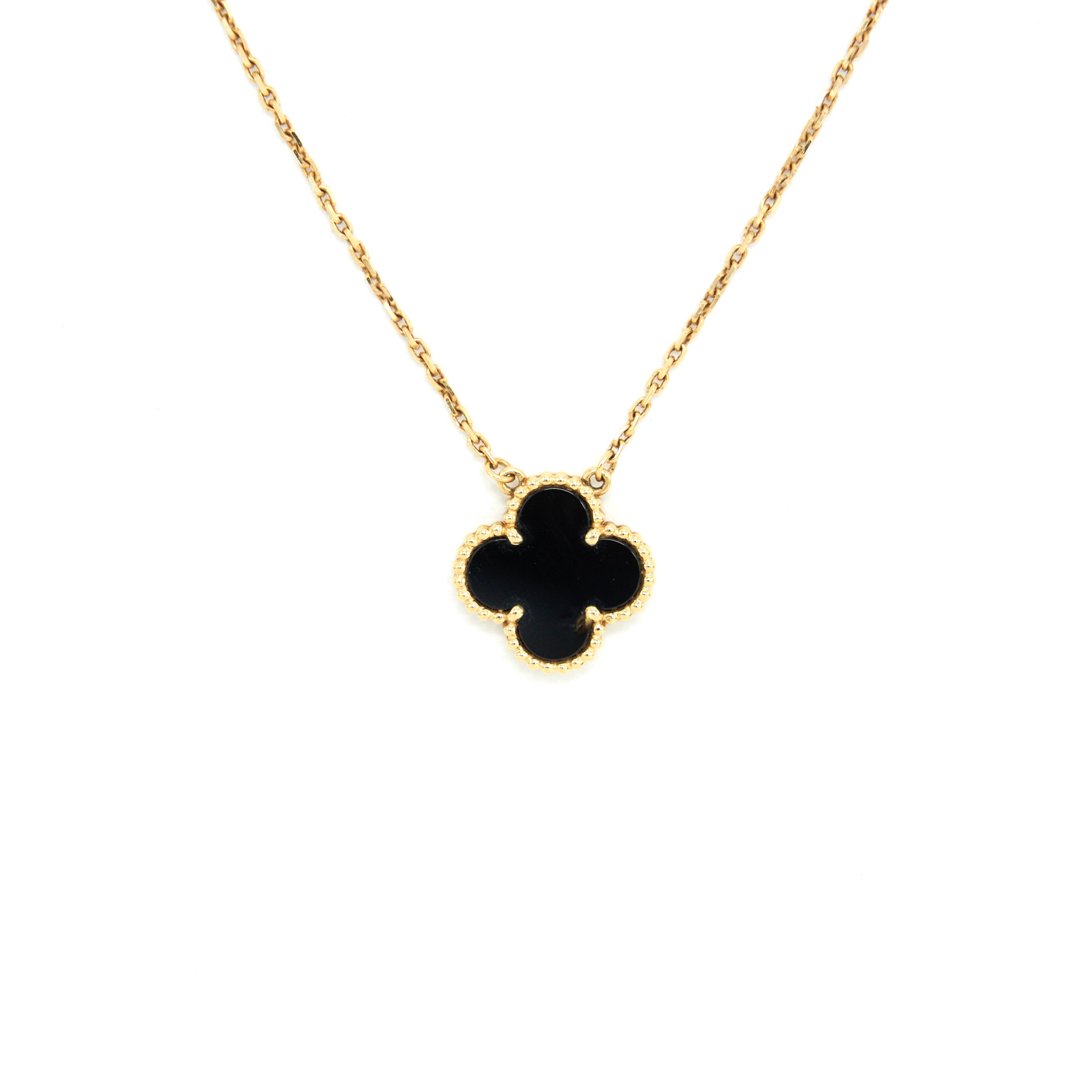 VAN CLEEF & ARPELS Vintage Alhambra Onyx and Yellow Gold Necklace