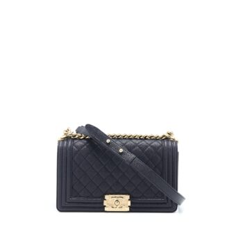 Chanel Medium Boy Bag Grained Calfskin Dark Blue LGHW