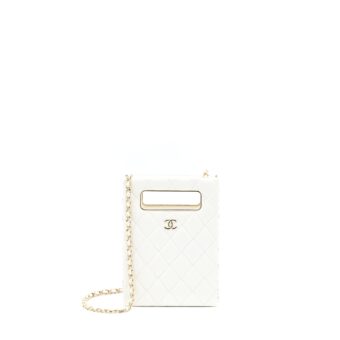 Chanel Vertical Evening Chain Bag Caviar White LGHW (Microchip)
