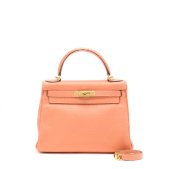 Hermes Kelly 28 Clemence 5L Crevette GHW Stamp Square Q