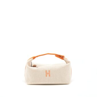 Hermes Trousse De Toilette Bride A Brac Petit Modele Beige/Orange