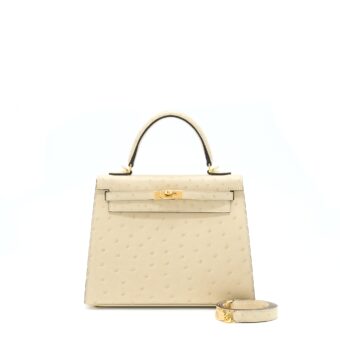 Hermes Kelly 25 Ostrich 3C Parchemin GHW Stamp U
