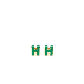 Hermes Mini Pop H Earrings Malachite Gold Tone