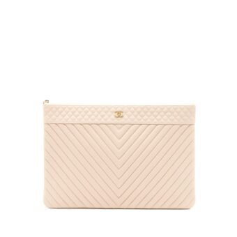 Chanel Clutch Chevron Caviar Beige GHW
