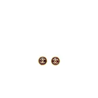Chanel 22K Round With CC Earrings Ruby Gold Tone